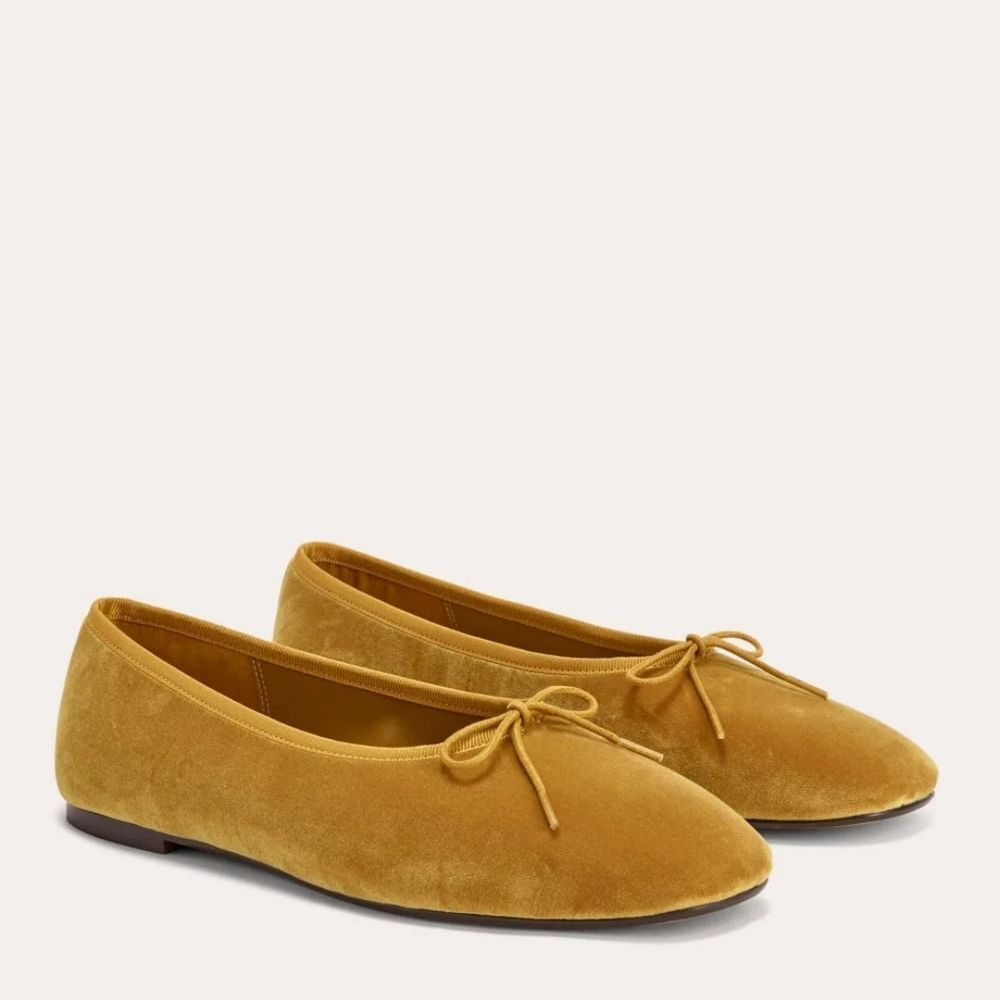 Everlane Ballet Bow Mustard Velvet Minimalist Euro Summer Loafers Flats Size 6